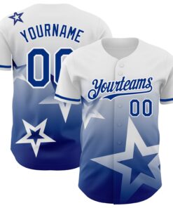 Custom White Royal 3D Pattern Design Gradient Style Twinkle Star Authentic Baseball Jersey