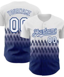 Custom White Royal 3D Pattern Design Lines Authentic Baseball Jersey