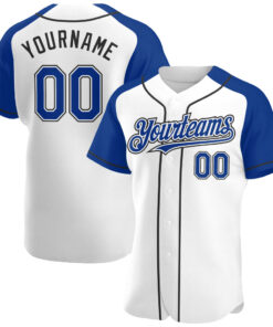 Custom White Royal-Black Authentic Raglan Sleeves Baseball Jersey