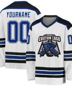Custom White Royal-Black Hockey Jersey