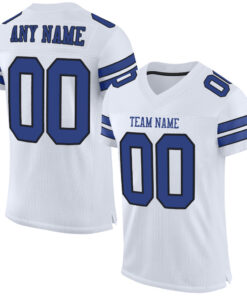 Custom White Royal-Black Mesh Authentic Football Jersey