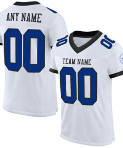 Custom White Royal-Black Mesh Authentic Football Jersey