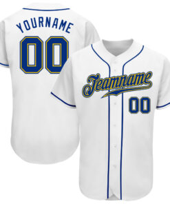 Custom White Royal-Gold Authentic Baseball Jersey