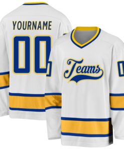 Custom White Royal-Gold Hockey Jersey