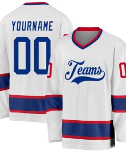Custom White Royal-Gold Hockey Jersey