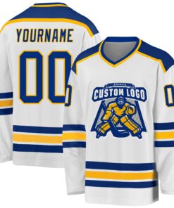 Custom White Royal-Gold Hockey Jersey