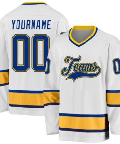 Custom White Royal-Gold Hockey Jersey