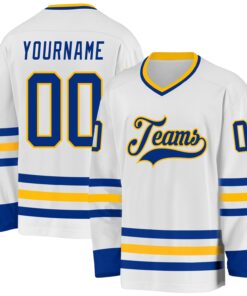 Custom White Royal-Gold Hockey Jersey