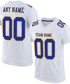 Custom White Royal-Gold Mesh Authentic Football Jersey