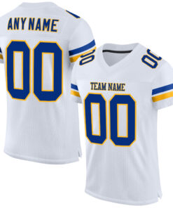 Custom White Royal-Gold Mesh Authentic Football Jersey