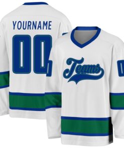 Custom White Royal-Kelly Green Hockey Jersey