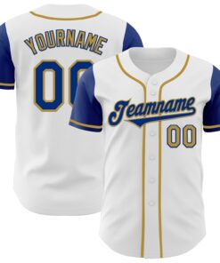 Custom White Royal-Old Gold Authentic Two Tone Baseball Jersey