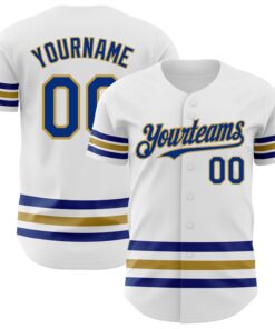 Custom White Royal-Old Gold Line Authentic Baseball Jersey