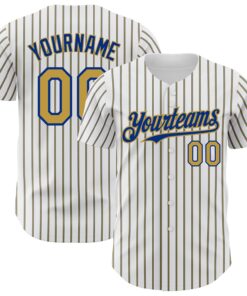 Custom White (Royal Old Gold Pinstripe) Old Gold-Royal Authentic Baseball Jersey