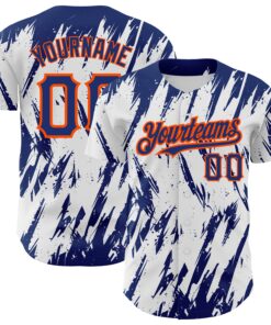 Custom White Royal-Orange 3D Pattern Design Abstract Sharp Shape Authentic Baseball Jersey