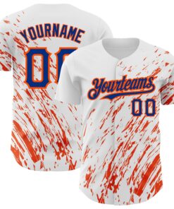 Custom White Royal-Orange 3D Pattern Design Abstract Splash Authentic Baseball Jersey