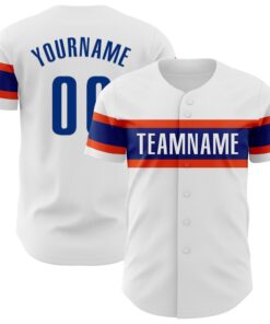 Custom White Royal-Orange Authentic Baseball Jersey
