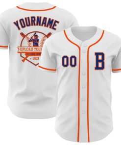 Custom White Royal-Orange Authentic Baseball Jersey