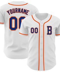 Custom White Royal-Orange Authentic Baseball Jersey