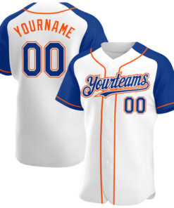 Custom White Royal-Orange Authentic Raglan Sleeves Baseball Jersey