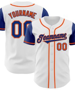 Custom White Royal-Orange Authentic Two Tone Baseball Jersey