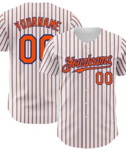 Custom White (Royal Orange Pinstripe) Orange-Royal Authentic Baseball Jersey