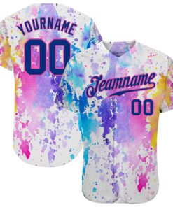 Custom White Royal-Pink 3D Pattern Design Watercolor Authentic Baseball Jersey