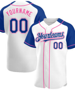 Custom White Royal-Pink Authentic Raglan Sleeves Baseball Jersey