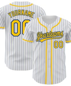 Custom White Royal Pinstripe Gold Authentic Baseball Jersey