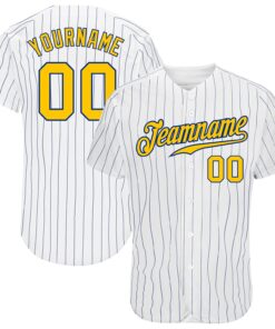 Custom White Royal Pinstripe Gold-Royal Authentic Baseball Jersey