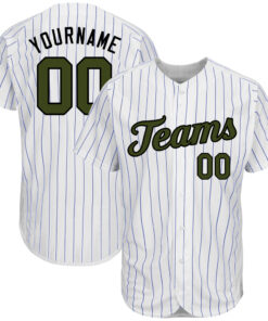 Custom White Royal Pinstripe Olive-Black Authentic Memorial Day Baseball Jersey