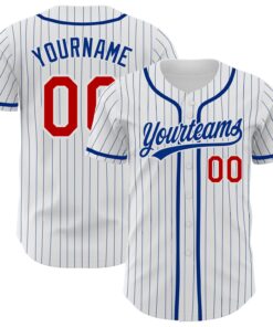 Custom White Royal Pinstripe Red Authentic Baseball Jersey