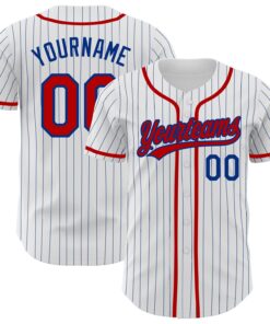Custom White Royal Pinstripe Red Authentic Baseball Jersey