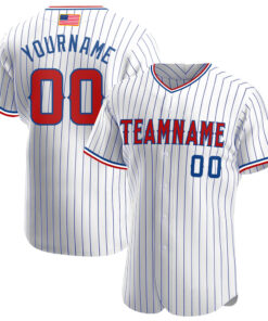 Custom White Royal Pinstripe Red-Royal Authentic American Flag Fashion Baseball Jersey