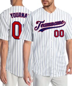 Custom White Royal Pinstripe Red-Royal Authentic Baseball Jersey
