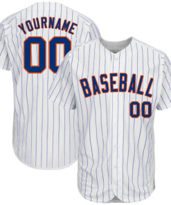 Custom White Royal Pinstripe Royal-Orange Authentic Baseball Jersey