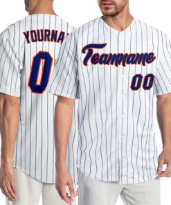 Custom White Royal Pinstripe Royal-Orange Authentic Baseball Jersey