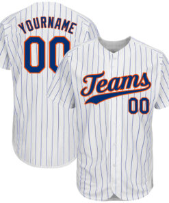 Custom White Royal Pinstripe Royal-Orange Authentic Baseball Jersey