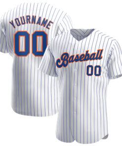 Custom White Royal Pinstripe Royal-Orange Authentic Baseball Jersey