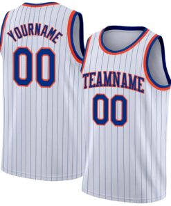 Custom White Royal Pinstripe Royal-Orange Authentic Basketball Jersey