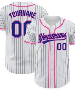 Custom White Royal Pinstripe Royal-Pink Authentic Baseball Jersey