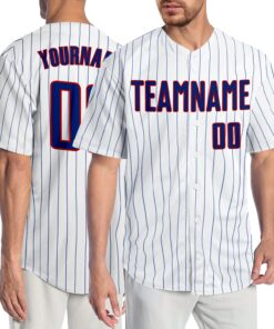 Custom White Royal Pinstripe Royal-Red Authentic Baseball Jersey