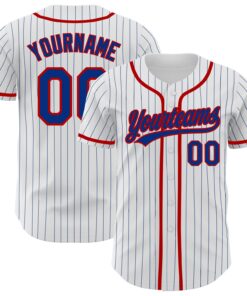 Custom White Royal Pinstripe Royal-Red Authentic Baseball Jersey