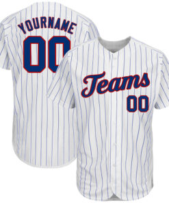 Custom White Royal Pinstripe Royal-Red Authentic Baseball Jersey