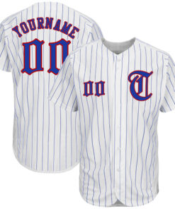 Custom White Royal Pinstripe Royal-Red Authentic Baseball Jersey