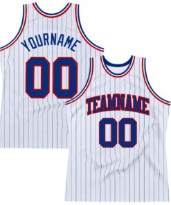 Custom White Royal Pinstripe Royal-Red Authentic Basketball Jersey