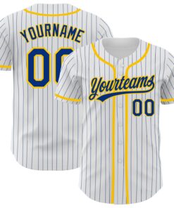 Custom White Royal Pinstripe Royal-Yellow Authentic Baseball Jersey