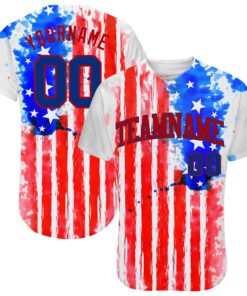 Custom White Royal-Red 3D American Flag Authentic Baseball Jersey