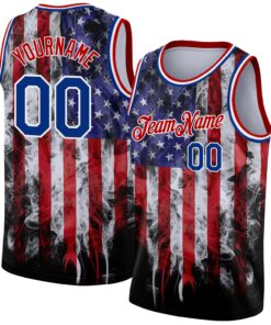 Custom White Royal-Red 3D American Flag Fashion Authentic Basketball Jersey