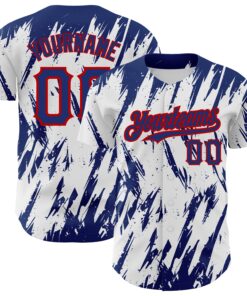 Custom White Royal-Red 3D Pattern Design Abstract Sharp Shape Authentic Baseball Jersey